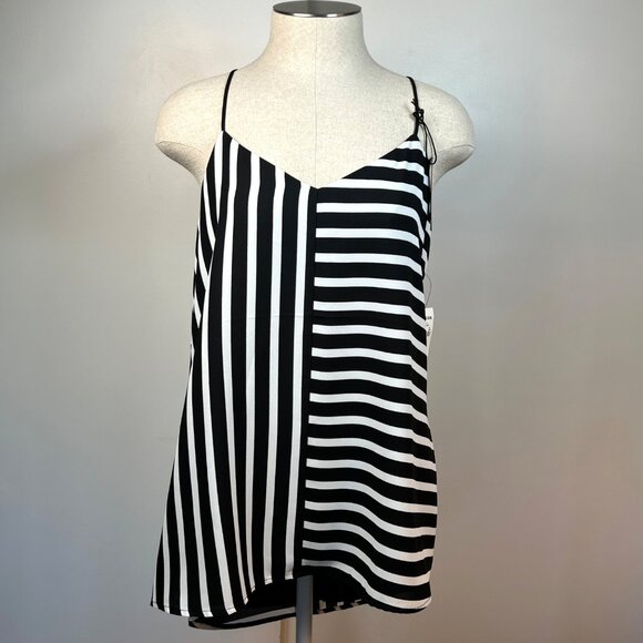 NEW EXPRESS Barcelona Cami Black and White Striped Reversible V-Neck Tank Top L - Picture 2 of 11